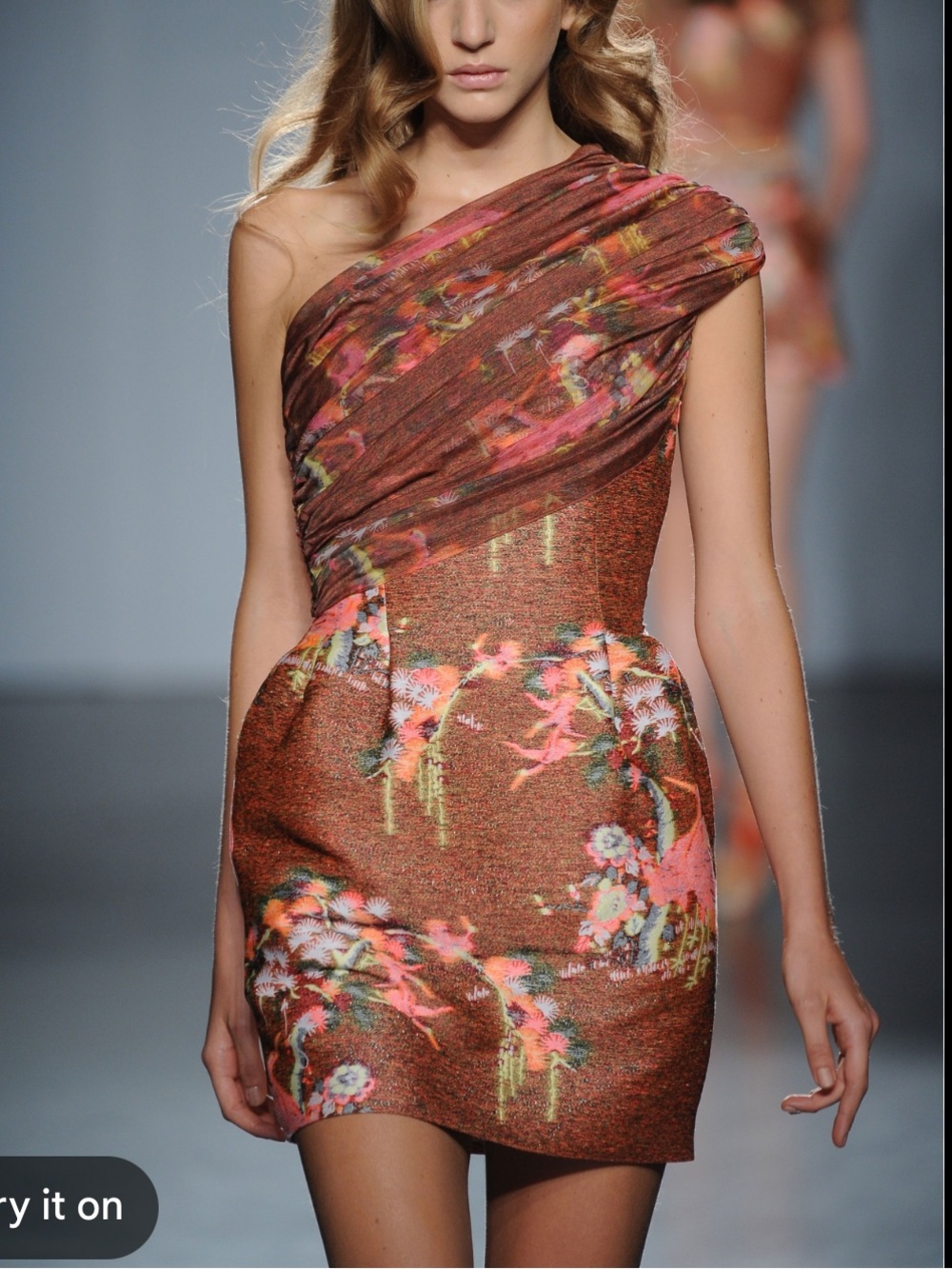 Matthew Williamson One-Shoulder Floral Mini Dress in Rust and Pink